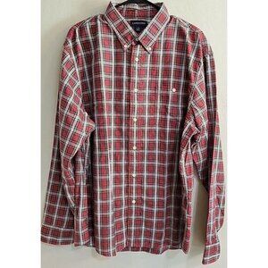Lands End mens‎ long sleeve button down Size lare 16-16.5 red plaid soft